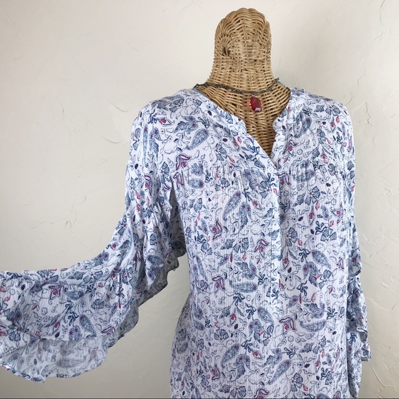 LC LAUREN CONRAD 3/4 Sleeve Boho Ruffle Blouse - Picture 3 of 6